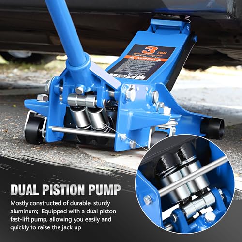 DNA Motoring Low Profile Hydraulic Trolley Service/Floor Jack, 3 Ton (6000 lbs) Capacity, Lifting Range 3"-20", Blue, TOOLS-00475 - color: Blue, style: 3 ton