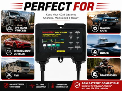 BatteryMINDer 2012-AGM 12V 2Amp Smart Battery Charger, Maintainer & Desulfator for AGM Batteries Only | Automatic Trickle Charger for Odyssey, Optima, Car, Motorcycle, RV, Winter Storage