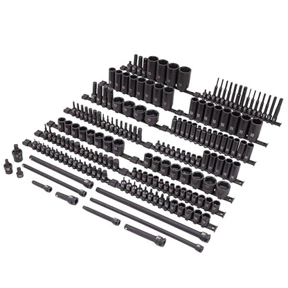 SUNEX 10181 3/8" & 1/2" Drive SAE & Metric 6 Point Standard & Deep with Star (E and Tamperproof), Triple Square, & Hex Bit, 181-Piece - size: 181-piece SAE/Metric