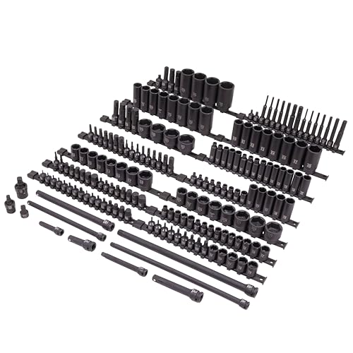 SUNEX 10181 3/8" & 1/2" Drive SAE & Metric 6 Point Standard & Deep with Star (E and Tamperproof), Triple Square, & Hex Bit, 181-Piece - size: 181-piece SAE/Metric