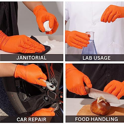 Industrial Nitrile Gloves – Heavy Duty Latex & Powder Free Disposable Gloves with Diamond Texture - color: Orange, size: Small (Pack of 1000)