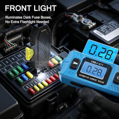 Car Fuse Tester, Automotive Circuit Fault Probe Tester, 20A 48V Parasitic Draw, Car Relay & Circuit Tester with Overcurrent Detection, Inline Current Monitor for Mini & Standard Blade Fuses