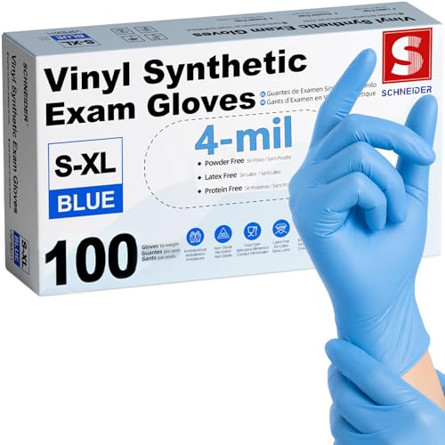 Schneider Medical Vinyl Synthetic Exam Gloves, 4 Mil, Latex-Free Disposable Gloves for Cooking, Cleaning, and Food Prep - size: Small