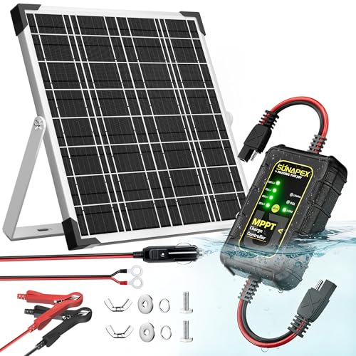 SUNAPEX 25W Solar Trickle Charger 12V Battery Maintainer | Solar Panel With MPPT Charge Controller,Waterproof Solar Panel Kit for Car,Trailer,Motorcycle,Boat Marine,Rv,and Truck. - size: 25W - MPPT