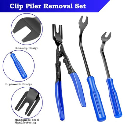 Aleric 7 Pieces Car Trim Removal Tool Kit with Plastic Pry Tool and Auto Fastener Clip Pilers, Car Trim Removal Tools for Body Upholstery Door Panel Detachment, Dashboard, Auto Fasteners Remover Tool