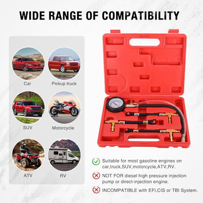 Nilight Fuel Pressure Gauge Tester Kit, 0-100 PSI Fuel Injection Pump Pressure Gauge Petrol Engine Diagnostic Tester for Car Truck Motorcycle SUV ATV RV, 9PCS - color: Basic B
