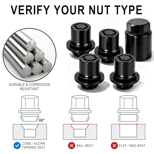 00276-00900 Wheel Lock Lug Nuts Set, 4 PCS Anti-Theft M12 x 1.5 Wheel Locks Lug Nuts and 1 PC Removal Key Socket, Compatible with 2001-2022 Toyota Camry Avalon C-HR Celica Corolla (Black)