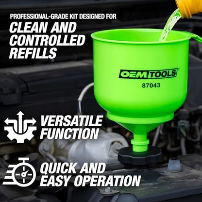 OEMTOOLS No-Spill Professional Quality Coolant Funnel Kit with 5 Adapters | Spill Free Funnel Kit Cooling System, Includes 5 Adapters, Extensions, and Automotive Funnel, Air Venting - style: Professional Quality