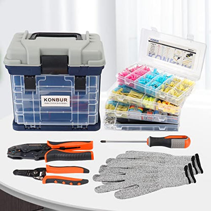 Home Marine Automotive Electrical Tool Kit Set with Wire Connectors Terminals.Essential Accessories for Connections and Repairs Complete in a Portable Tool Box Organizer with Crimper