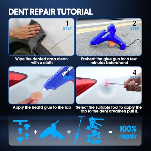 Upgraded Paintless Dent Repair Kit - 132PCS Car Dent Puller Tool Set with Heavy Duty Slide Hammer, Golden Dent Lifter, Bridge Puller, Hot Glue Gun & Tabs for Auto Body Hail Damage, Door Dings Removal