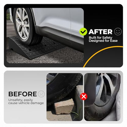 Auto Dynasty Rubber Curb Ramps, 7" Lift Height Curbside Driveway Ramp, 4410 LBS/2T Capacity Sidewalk Curb Ramp for Cars Trucks Bikes Motorcycles Wheelchairs, 2 Pack - size: 7" Rise