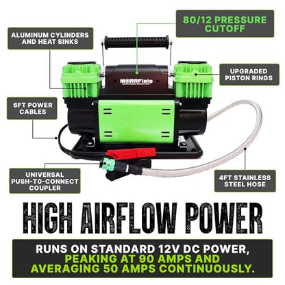 TenSix 12V 150 PSI Portable Dual Cylinder Air Compressor 10.6 CFM + Quad+ 4 Tire Inflation & Deflation Hose Kit - Fits Up to 155" Wheelbase Digital Gauge - Complete Offroad Air Up & Down System - size: 10.6 CFM Compressor with 155 Inch Hose Kit