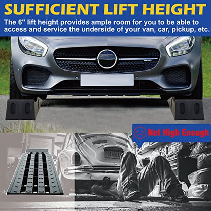 MaxxHaul 50515 6.25" Lift Car Ramps, 2-Pack – 6, 500lb GVW, Deep Grooved Surface for Stable Tire Placement, Heavy-Duty, Black