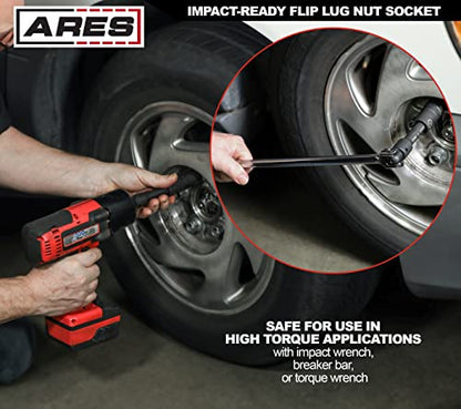 ARES 59023 21x21.5mm Half Size Lug Nut Flip Socket - 1/2-In Drive | Removes Warped, Damaged & Bloated Chrome Capped Lug Nuts - size: 21 x 21.5mm