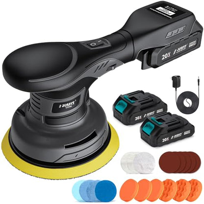 Cordless Car Buffer Polisher Kit, 20V, w/ 2X 2.0Ah & Charger | Brushless motor, dual-action random orbital, 6" backing pad, 6-speed, for car waxing scratch removal polishing