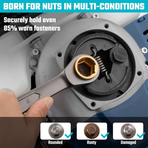 DURATECH Anti-slip 4-in-1 Reversible Ratcheting Box Wrench Set | Double Box End, Metric, 2-Piece, 8, 10, 12, 13 & 14, 15, 17, 19 mm, CR-V Steel, Nickel Plated, with Rolling Pouch - style: Anti-slip & Metric