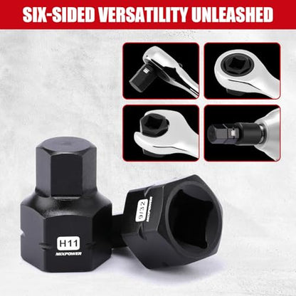 MIXPOWER 27-Piece 3/8" Drive Stubby Impact Hex Bit Socket Set,SAE/Metric, 5/32"-11/16",4mm-17mm, S2 Steel Air Drive Low Profile Socket Set,Impact Grade,Anti-Roll Design - size: 27 PCS 3/8"Drive:5/32"-11/16",4-17mm