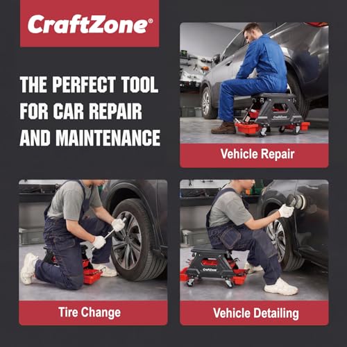 Mechanic Rolling Stool - 300 LBS Heavy Duty Mechanics Roller Seat with Wheels, 360° Swivel Capacity Garage Shop Stool with Locking Casters & Storage Trays, Tools for Automotive Auto Repair