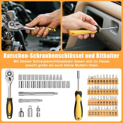 328 Piece Tool Kit for Home,Hand Repair Tool Set,Toolbox Storage Case with Drawer,General Household/Auto Tool Kit,Perfect for Homeowner, DIY, Handyman - color: Black and yellow
