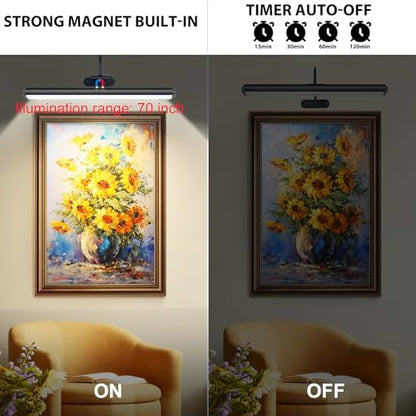 Set of 2 Picture Lights with Timer Dimmer, Painting Light with Remote Rechargeable Battery ,Wall Art 3 Lighting Colors Temps,16inch Full Metal Over Picture Painting Frame Dartboard Gallery Hallway - color: Black, size: 16inch Gooseneck 2-Pack
