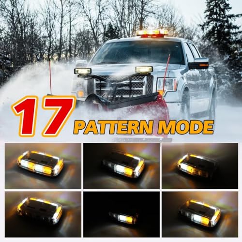 Beacon Strobe Light Wireless Rechargeable, 17 Flashing Mode, High Low Brightness, 48pcs Led, Roof Top Hazard Flash Warning Lights for Vehicles Trucks Snow Plows Postal Mail ATV UTV (White Amebr)