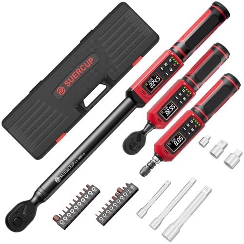 SUERCUP 1/4"&3/8"&1/2" Digital Torque Wrench Set, ±1% accuracy | 0.15-10Nm&0.66-44.29Ft.Lb/0.9-60N.m&3.8-250.8Ft.Lb/5.1-340Nm, 9 presets, 5 units, for Truck, Auto, Moto, Bike, Electronics - size: 1/4"&3/8"&1/2" 0.15-10N.m&0.9-60N.m&5.1-340N.m