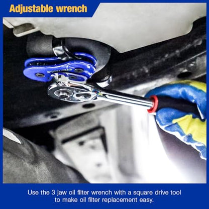 Universal Oil Filter Removal Tool - Adjustable 2-1/2" to 4" & 3" to 5-1/2", Oil Filter Wrench Set with a Pair of Gloves for Cars, Trucks, Tractors, Engines, Conduit & Fittings