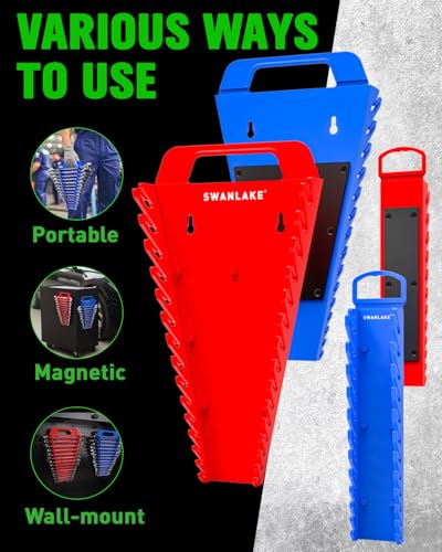 SWANLAKE 4-Pack Magnetic Wrench Organizer Toolbox Holder, 2PCS 15-Slot and 2PCS 12-Slot Wrench Organizers, SAE & Metric Ratchet Holders for Tool Box - style: 54-Slot
