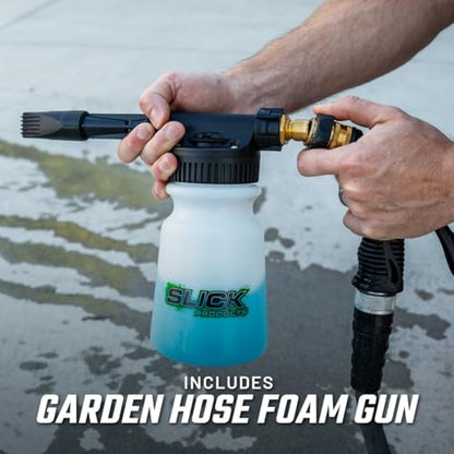 Slick Products Wash & Wax (64 oz.) + Garden Hose Foam Gun Bundle – Super Concentrated Car Wash Foam Shampoo for Car, Truck, RV, Motorcycle, Trailer, and Boat - color: Wax & Wash
