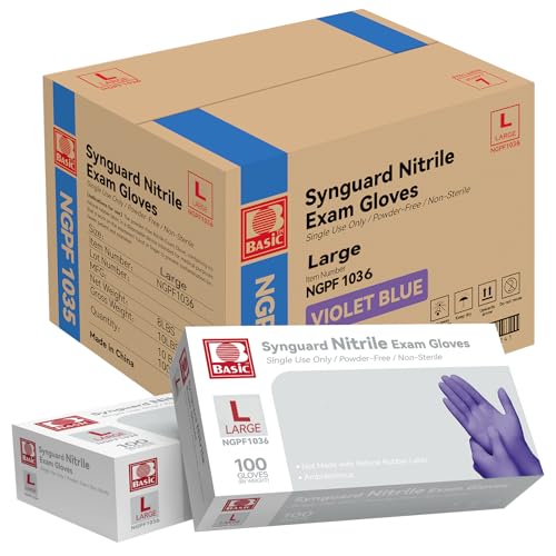 Basic Nitrile Exam Gloves, Medical Violet Blue Gloves Disposable Latex Free Powder-Free For Exam, Food Prep Cleaning, Large Case Of 1000, L, NGPF1036 - size: Large, style: Pack of 1000