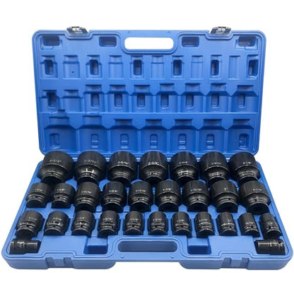 MacWork 29 Pieces 3/4" Drive Impact Socket Set, Standard, SAE 3/4" to 2-1/2", CR-V Alloy Steel, 6-Point Hex Radius Corner Design