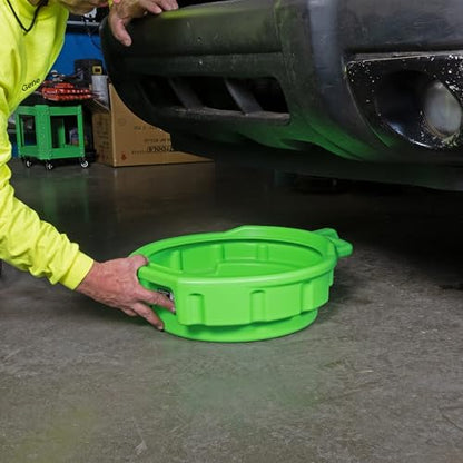 OEMTOOLS 4 Gallon Oil Drain Pan Heavy Duty Polyethylene with Pour Spout | Oil Pan No-Splash Lip, 3 Ergonomic Handles, Stackable Design, Angled Pour Spout - color: Green