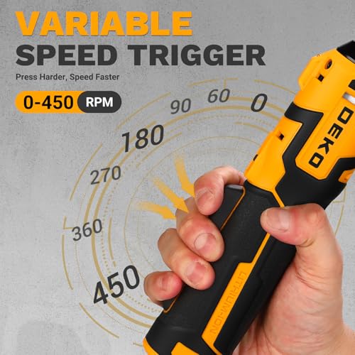 DEKOPRO Cordless Electric Ratchet Wrench Set 3/8" 450RPM Power Ratchet Tool Kit, 19Pcs Cordless Ratchets Wrench Set with Variable Speed,14 Sockets,3/8" to1/4 Adapter,2 Extension Bars, Charging Line