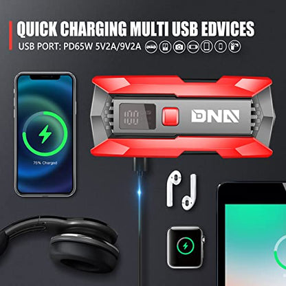 DNA Motoring 12V 2000A Peak Multi-Function Portable Car Battery Jump Starter for Up to 8.0L Gas / 6.3L Diesel Engine, with Carry Case,TOOLS-00275 - color: Red, style: 2000A Peak