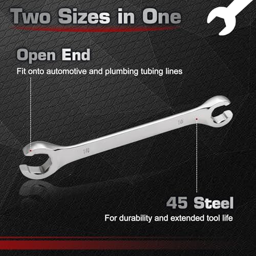 Flare Nut Wrench 16mm x 18mm Double Open End 45 Steel Metric Brake Line Wrenches 15-Degree Offset Design for Removing and Onstalling Nuts in Automotive, Plumbing, and Industrial Applications - size: 16*18mm