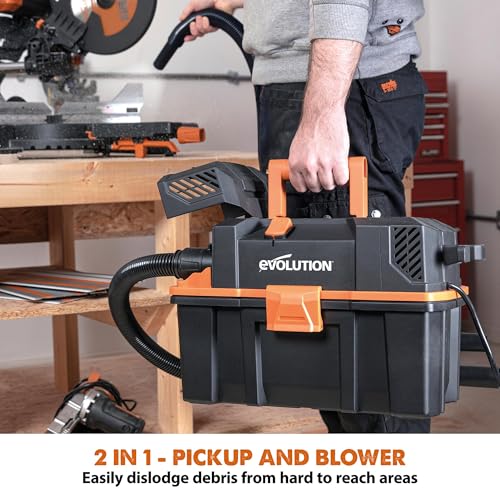 Evolution R15VAC 4-Gallon Wet Dry Shop Vac with Accessories | Heavy-Duty Vacuum & Blower | 70 CFM Airflow | Bagless Shop Vacuum for Jobsite Garage & Workshop | On-Board Storage | Compact & Portable