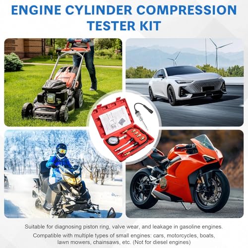 9pcs Petrol Engine Cylinder Compression Tester Kit Include Spark Plug Tester, 0-300PSI Small Engine Compression Tester for Testing Automotive Motorcycle Chainsaw Outboard Motor Snowmobile