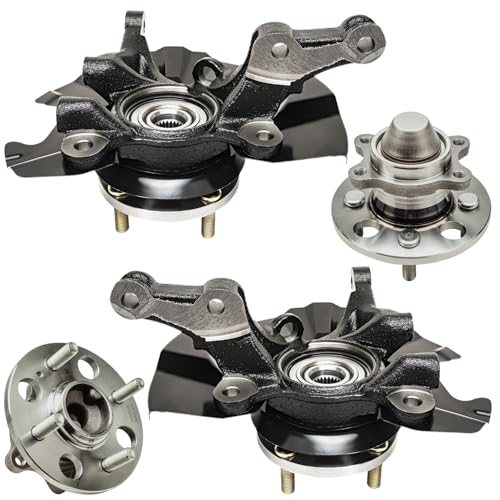 Detroit Axle - 4pc Steering Knuckles Kit for 07-11 Hyundai Accent, 2 Front Steering Knuckles & Wheel Bearing Hubs 2 Rear Wheel Bearing and Hubs 2007 2008 2009 2010 2011 Replacement - size: 4UW48690/Kit