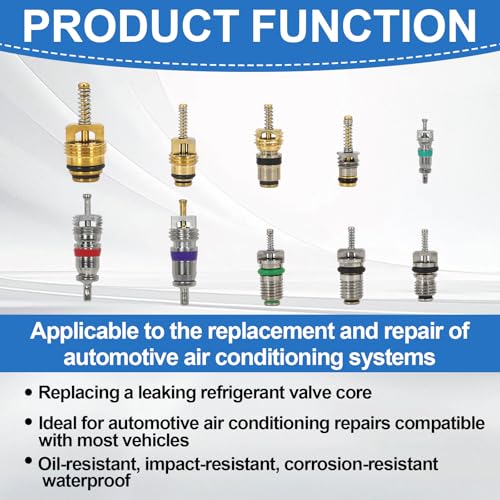 102Pcs Auto Air Conditioning Valve Core Accessories Kit A/C R12 R134a Automotive Air Conditioning Refrigeration Tire Valve Stem with Double Head Dismantling and Installer Tool Assortment Kit