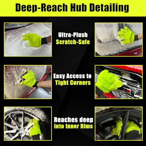 XINDELL 2 Pack Car Wash Glove - Ultra-Soft Plush Fluffy Bear Paw Foam Wash, Scratch-Free Five-Finger Brush, Thickened Car Cleaning Mitt