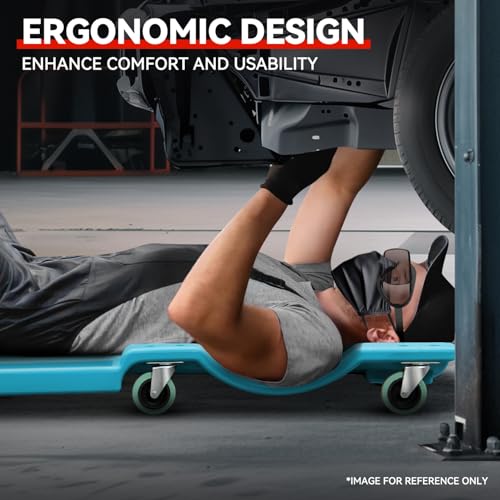 Auto Dynasty 40 Inches Mechanic Creeper, Automotive Garage Repair Low Profile Under Car Rolling Creeper with Padded Headrest, Plastic, Sky Blue - color: Sky Blue, size: 40" L