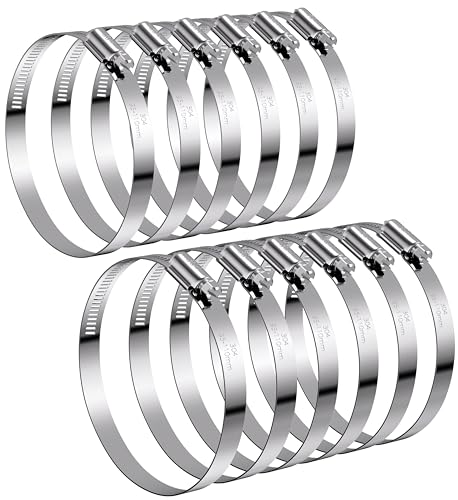 12Pack 4 inch Hose Clamps,Stainless Steel Large Hose Clamp Adjustable from 3-3/4"-4-5/16"/95-110mm,Metal Worm Gear Duct Clamp for Dryer Vent Hose,Fuel Line,Plumbing,Automotive,Exhaust,Radiator - size: 4 inch (3-3/4" - 4-5/16")