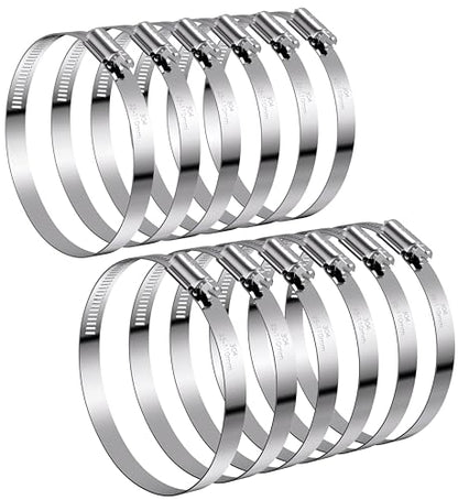 12Pack 4 inch Hose Clamps,Stainless Steel Large Hose Clamp Adjustable from 3-3/4"-4-5/16"/95-110mm,Metal Worm Gear Duct Clamp for Dryer Vent Hose,Fuel Line,Plumbing,Automotive,Exhaust,Radiator - size: 4 inch (3-3/4" - 4-5/16")