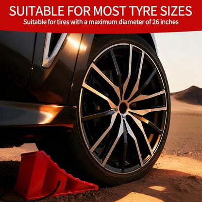 4 Pack Wheel Chocks, Heavy Duty Non Slip Wheel Chocks with Rope, Plastic Hard Wheel Stoppers Block for Camper Cars, RV Trailer, Trucks, Red - color: Red