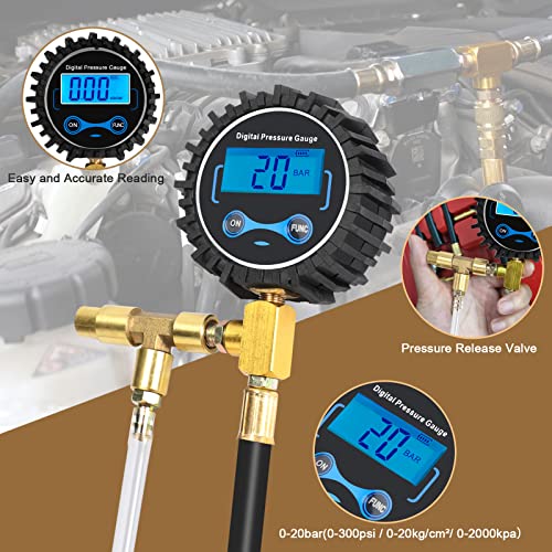 BETOOLL Digital Fuel Injection Pressure Tester Kit - Fuel Pressure Gauge 0-300 PSI for Petrol Engine Fuel Pressure Test Kit Automotive Test Tool Kit - size: 0-300 PSI