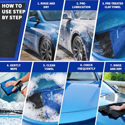 Clay Towel 2 Pack Auto Detailing - Fine Grade Microfiber Car Chamois Towel - DIY Detail Clay Bar Alternative - color: Blue, size: 2 Pack