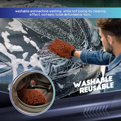 wuyaoyao 2PCS Car Wash Mitt, 10.14"×7.12" Chenille Microfiber Car Wash Mitts, Scratch-Free & Lint-Free, Absorbent Double Sided Clean Glove for Cars Cleaning, Auto Cleaning Supplies (Brown) - color: Brown