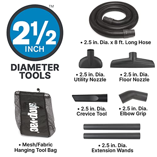 Shop-Vac 8252605 16 Gallon, Wet/Dry Utility Vacuum, 6.5 Peak HP, 2.5 Inch Diameter x 8 Foot Hose, 12 Foot Cord, Durable Design for Heavy-Duty Cleaning
