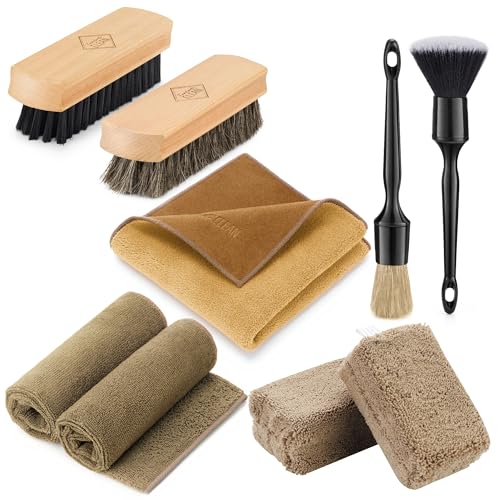 Fantasticlean Car Interior Detailing Kit, Leather Cleaner Brush Set, 9PCS | Car Interior Brush Kit, Horse Hair Leather Brush for Car Detailing, Scratch-Free Leather Cleaner Applicator, Cleaning Cloth - size: IT-ACS04-NT