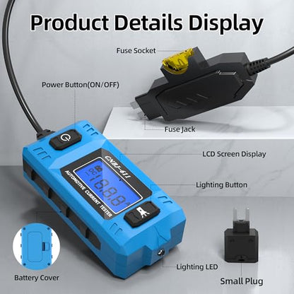 Joinfworld Car Fuse Tester Automotive Circuit Fault Probe Tester 20A 48V with Led Display & Front Lighting Car Relay Fuse Checker for Current Circuit Testing(No Battery Included)
